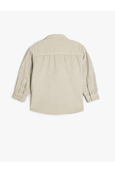 Koton Velvet Shirt Jacket with Pocket Detail - Button Closure