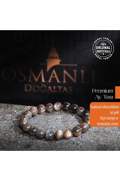 OSMANLI DOĞAL TAŞ Certified Original Premium Black Moon Stone Natural Stone Bracelet