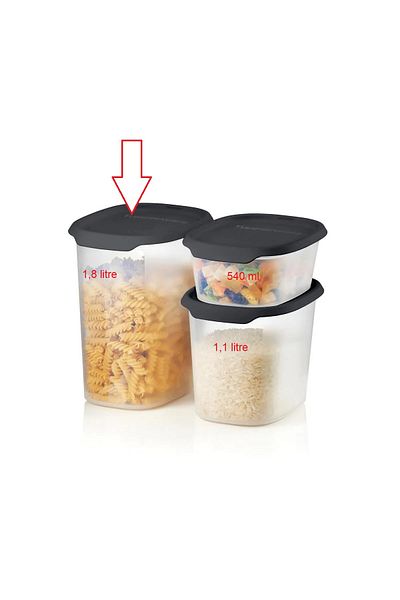 Tupperware 1.8 Liter Cosmos Series - Airtight Food Storage, Black Oval Storage Container with One Touch Lid