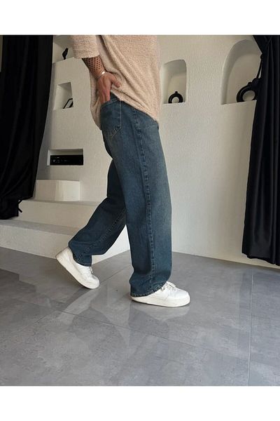 DENİM ESPİRİ Men's and Women's Faded Effect Loose Fit Wide Leg Casual Baggy Jean Pants