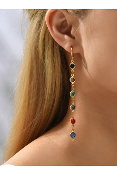 SE Jewellery أقراط نسائية أنيقة مرصعة بالأحجار الملونة باللون الذهبي