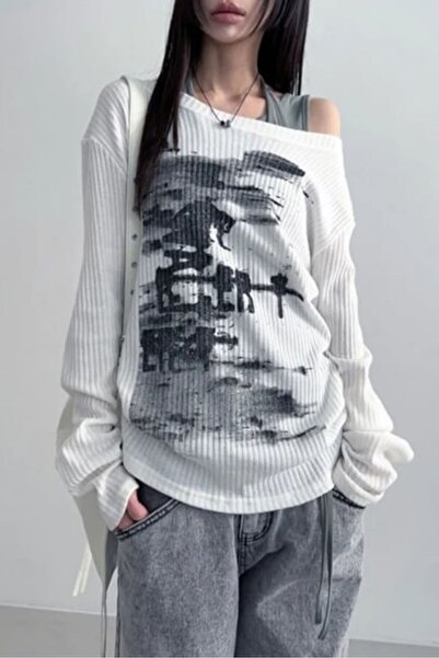 Karakedi Hanorac subțire cu mânecă lungă, cu detaliu de gât de barcă, de epocă