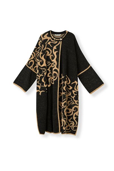 Uludağ Triko Women's Black Mink Textured Long Shuttle Poncho