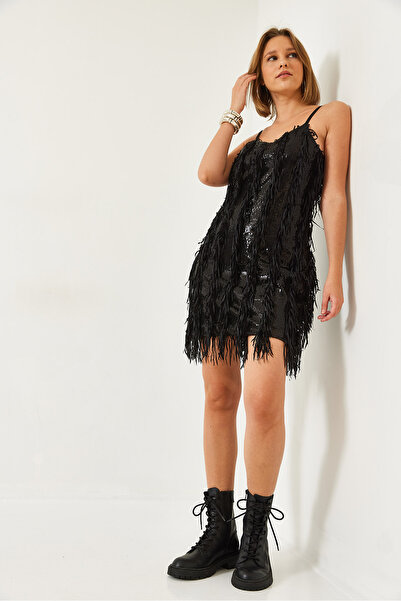 Bianco Lucci Γυναικείο φόρεμα με φούντα με παγιέτες 60261126