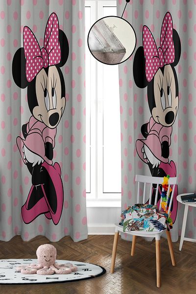 Doruklar Home Collection Digital Printing Washable Mickey Pattern 2 Wings Baby and Children's Room Background Curtain