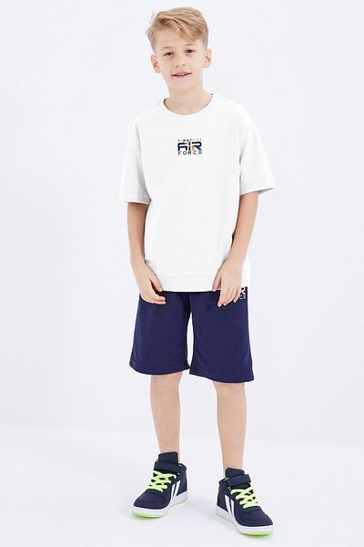TOMMY LIFE Ecru-Indigo Print Embroidered Oversize Boys' Shorts Set - 10897