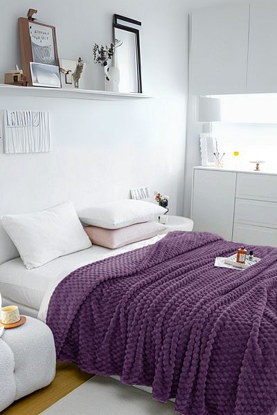 DOFİ Dofi Purple Honeycomb Patterned Double Blanket – 180X220 Cm, Warm and Soft