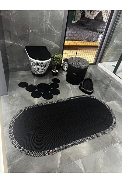 Türkmen Ev Tekstil طقم حمام كبير الحجم من الجوت الأسود - سلة غسيل مقاس 40x45 ...