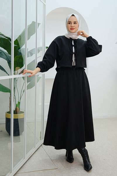 LOCCO Set de damă negru - cu fustă legată în față