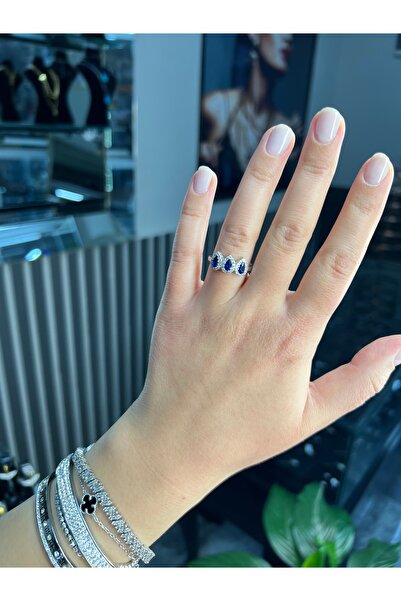 925Silver 3 taşlı damla yüzük