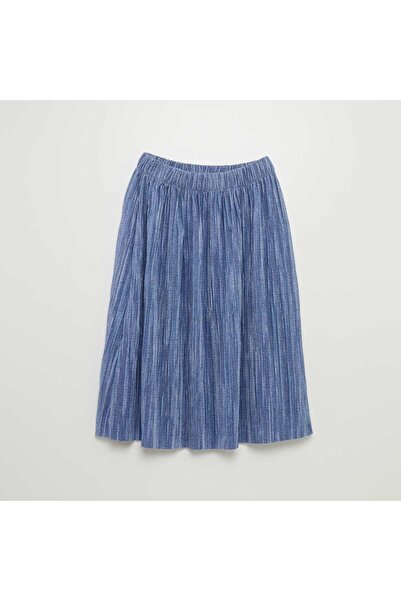 KIABI تنورة طويلة مطوية باللون الأزرق