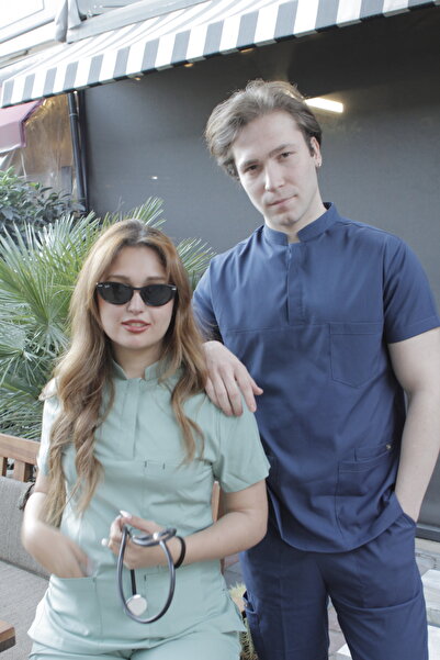 EGEUNIFORM erkek premium petrol mavi hemşire forması scrubs doktor üniforma diş hekimi veteriner cerrahi dr