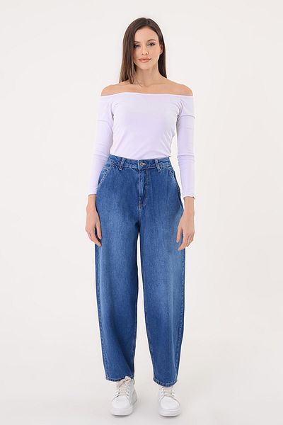 polle Women's Blue Wide Leg Baggy Trousers