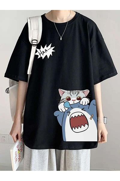 Touz Moda Μπλουζάκι Shark & Cat Black Unisex
