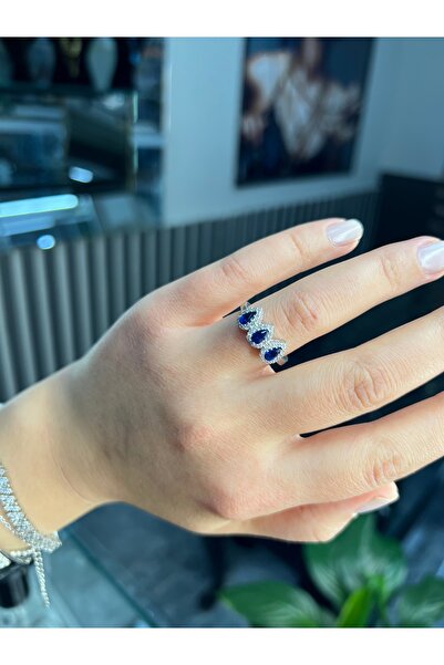925Silver 3 taşlı damla yüzük