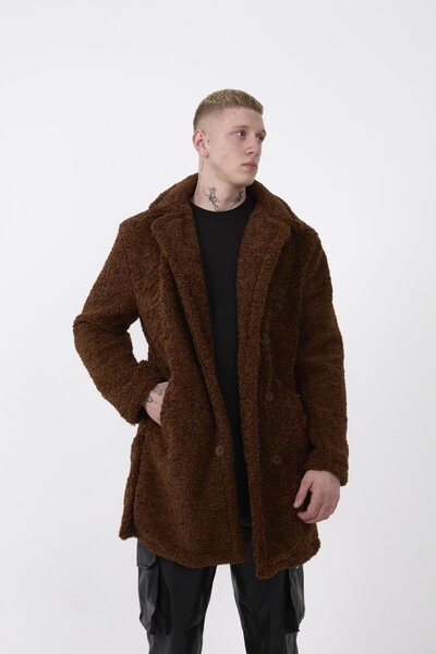 Rocqerx R-2469 Astarlı Yan Yırtmaçlı Peluş Uzun Mont