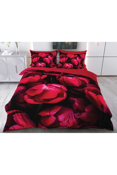 Evimemoda Двоспальний комплект постільної білизни з червоним квітковим візеру...