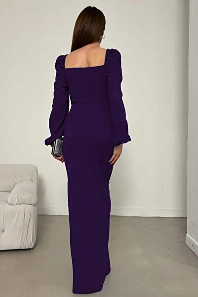 vuvutasarım New Season Sweetheart Neckline Crepe Stretchy Fabric Slit Detail Maxi Evening Dress 582732