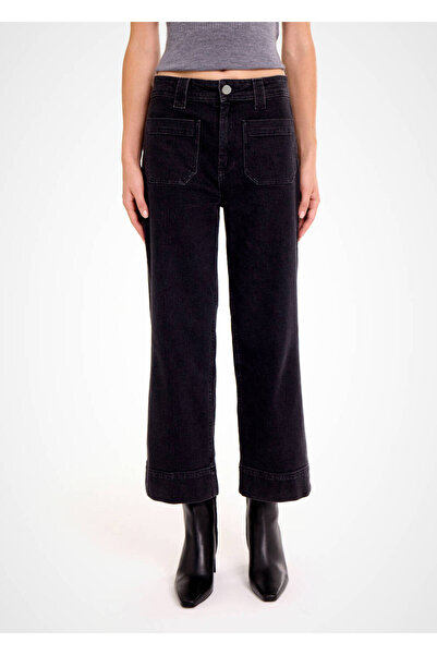 Knitss Wide Leg Crop Denim Trousers with Pockets Gray