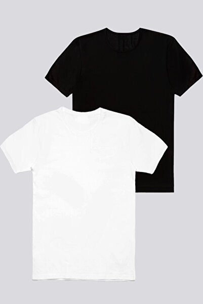 HÇM Children's Basic T-Shirt Black-White Pack of 2 Circular Neck D40