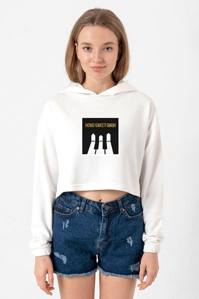 Tshirthane G-Dragon Home Sweet Home Ecru Women's Crop Hoodie