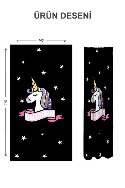 Doruklar Home Collection Digital Printing Washable Unicorn Pattern 2 Wings Baby and Children's Room Background Curtain