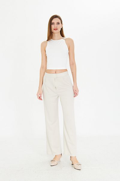 Kutaf Stone Wide Leg Wide Leg Hook and Loop Closure Pleat Detailed High Waist Woven Fabric Pants