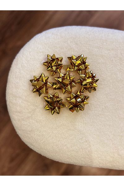 MEKİK BUTİK 20Pcs Metallized Gold Color Raffia Gift Ornament Star - Gift Packing Ornament - Raffia Ornament