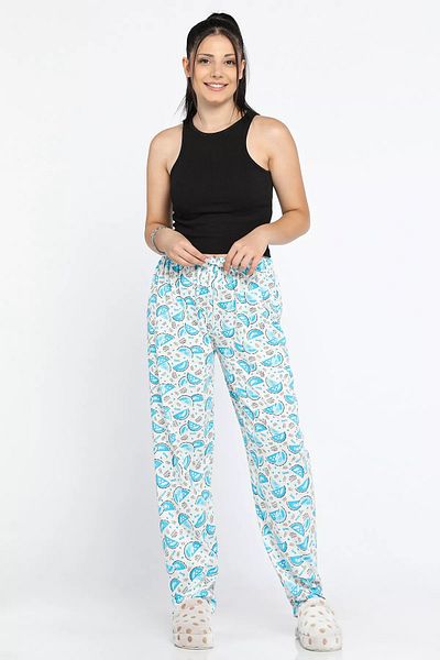 GÜLSELİ Pantaloni de pijama cu model pentru femei albastre cu talie elastică
