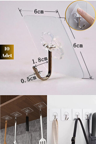 Hane Dostu 10 Adet Kendinden Yapışkanlı Dekoratif Tasarım Güçlü Metal Kancalı...