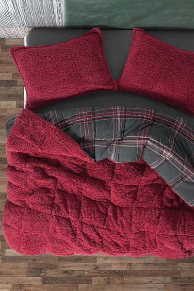Cozy Home Festive Çift Kişilik Çift Taraflı Peluş Yorgan Noel Kırmızı