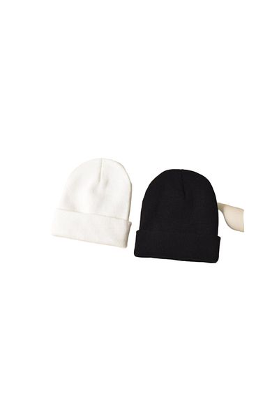 Melodi Scarf 2Pcs Women's Winter Folded Basic Beret Standard Black-White Set