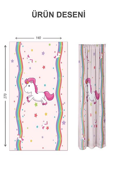 Doruklar Home Collection Digital Printing Washable Unicorn Pattern 2 Wings Baby and Children's Room Background Curtain