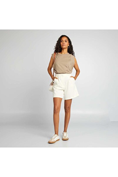 KIABI High-waisted pleated shorts WHITE