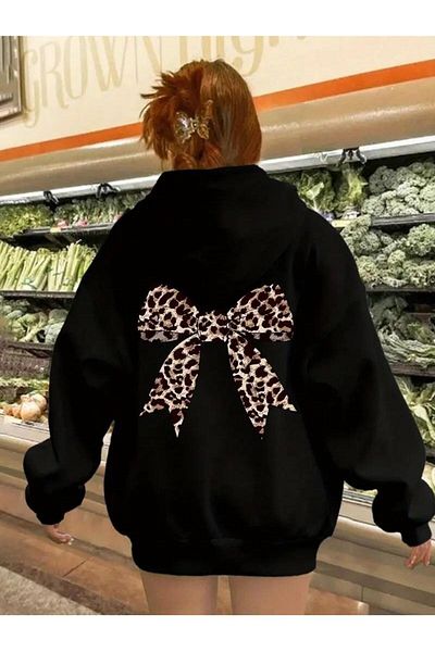 Touz Moda Φούτερ με κουκούλα με λεπτομέρεια με κορδέλα με λεοπάρ