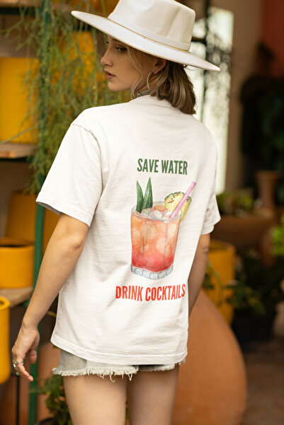 Save Water Drink Cocktails Sırt Baskılı Oversize T-Shirt