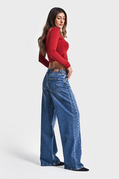its basic Denim de damă de culoarea blugilor cu potrivire dreaptă - 2S54 cu detaliu lateral, 100% bumbac