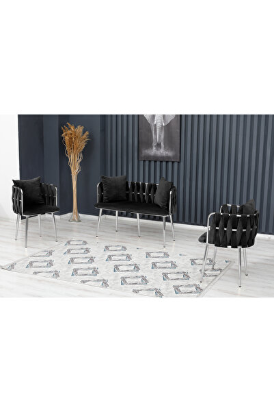 Rozexi Sarmaşık Çay Seti Takımı Siyah Koltuk Takımı Oturma Odası Kafe Antre H...