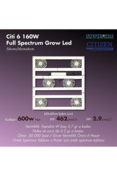 Grow Wizard CİTİ 6 160W Full Spectrum Grow Led Lamba