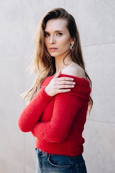 Pek Moda Pulover crop de pluș cu mânecă lungă, tricot cu nervuri, cu guler Madonna roșu, cu barbă