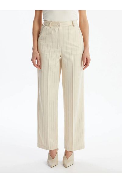 LC Waikiki Pantaloni de damă cu dungi bej loose fit