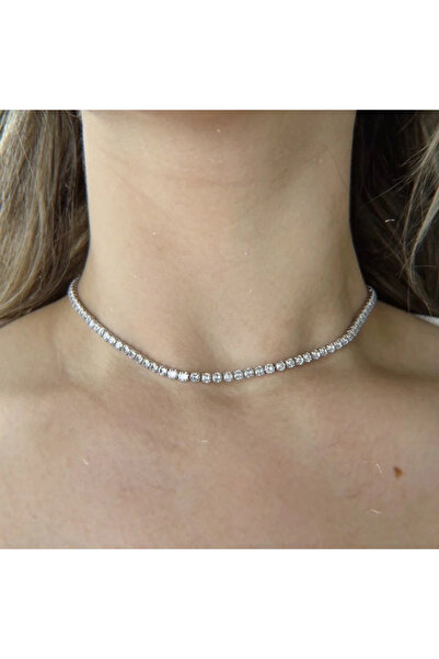 Vitastyle GÜMÜŞ RENK ZİRKON TAŞLI SU YOLU CHOKER KOLYE