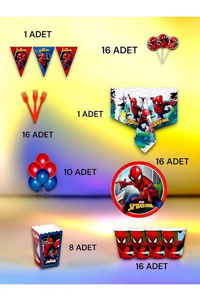 VibeHome 16 Person Spiderman Themed Luxury Set - Birthday Party and Fun Events