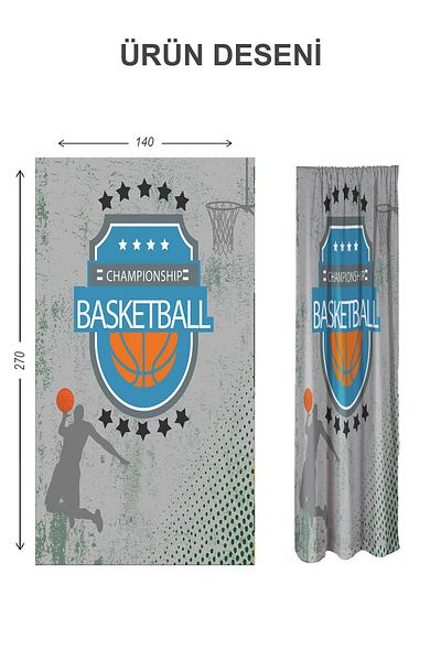 Doruklar Home Collection Digital Printing Washable Basketball Pattern 2 Wings Baby and Children's Room Background Curtain