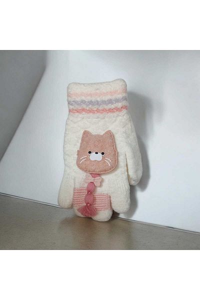 gigigiyim Girl's Knitted Gloves with Fluffy Animal Figures
