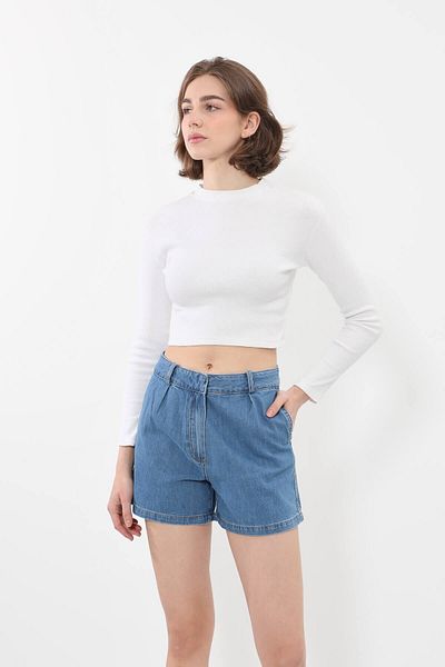 BANNY JEANS Pantaloni scurți de damă cu talie înaltă, albastru, cu buzunare