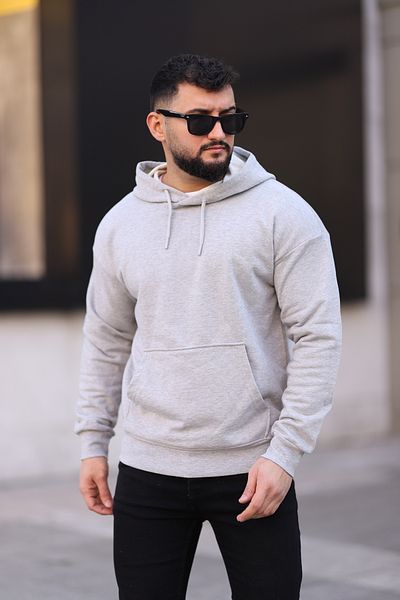 Dr Dnm Remix Ανδρικό φούτερ με κουκούλα σε γκρι Slim Fit Basic Fleece