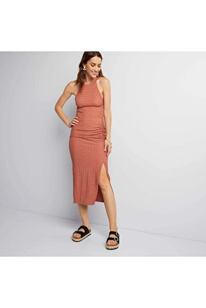 KIABI Stretch waffle-knit fabric midi skirt PINK