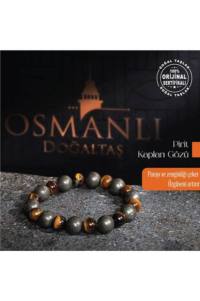 OSMANLI DOĞAL TAŞ Certified Ottoman Tiger Eye and Pyrite Stone Bracelet – Strength and Elegance