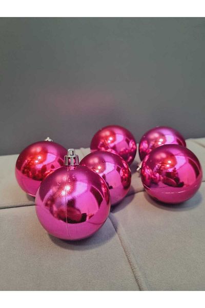 Lider MAGNESİA Leader Magnesia - 6-Piece Large Ball Pink Christmas Tree Ornament